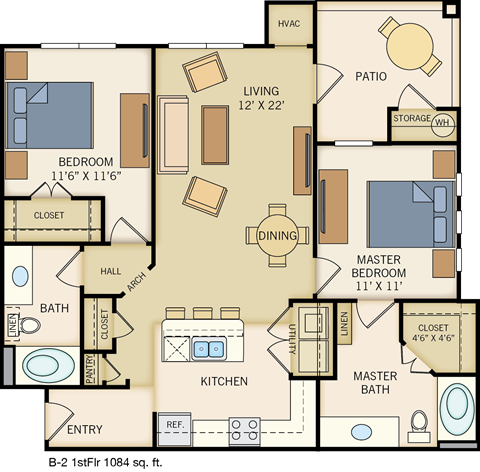 B-2 Floor Plan at Legacy Creekside Apartments, Texas